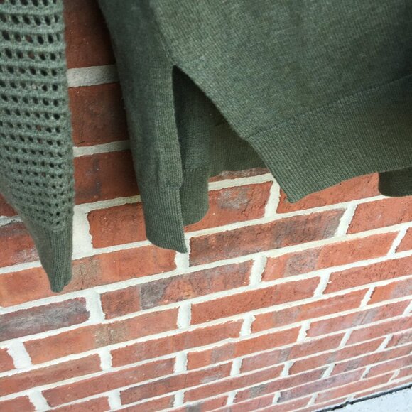 Stitches & Stripes Knit Sweater Top XL Olive Green Hooded Thumb Holes Boho - Picture 5 of 11